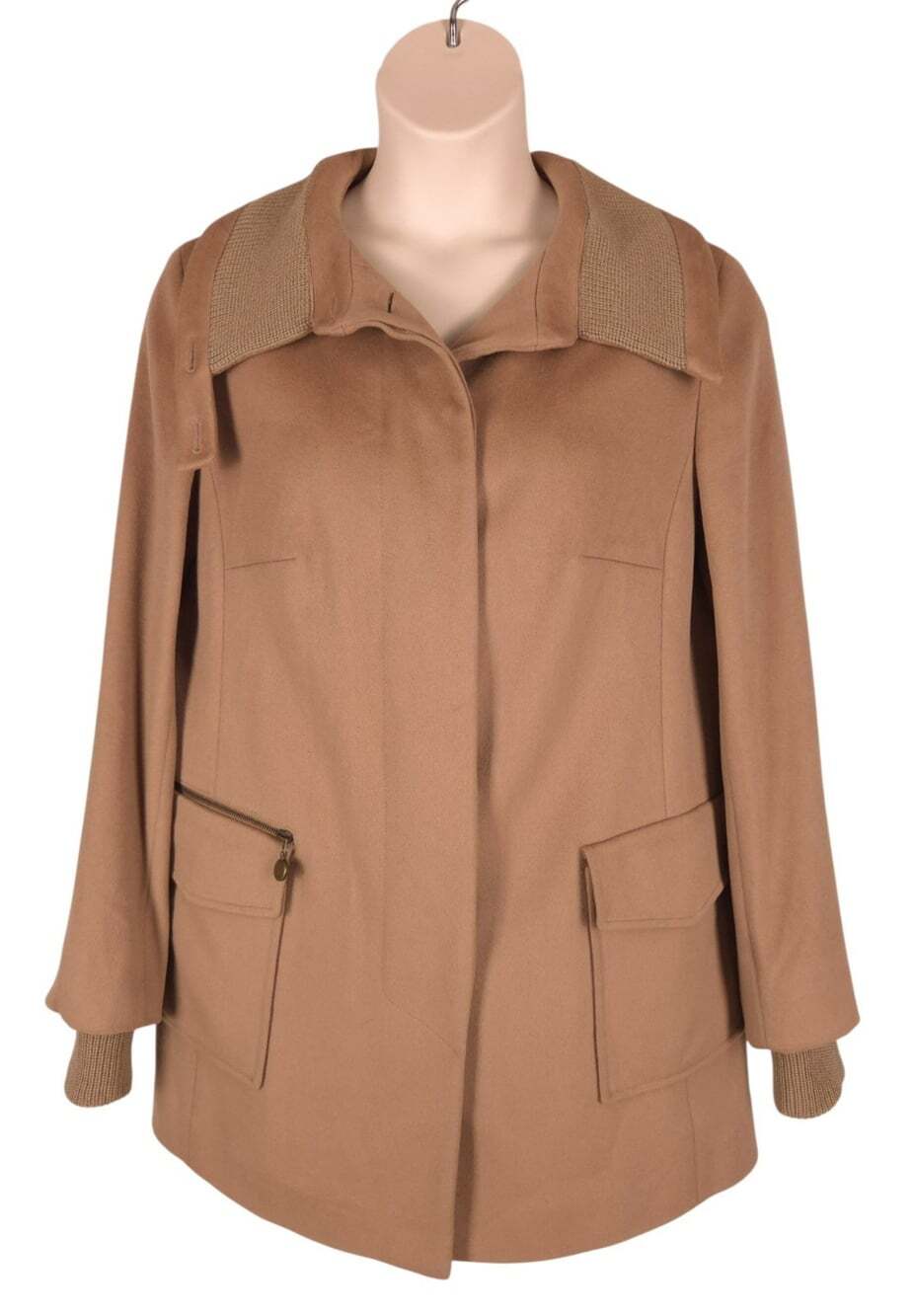Akris Stand Collar Wool Fleece Coat US 14 Womens Brown $1690